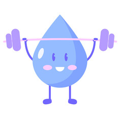 Cartoon Water Drop Lifting Weights