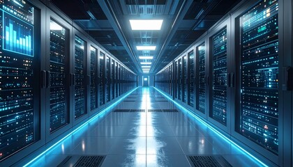 Server Room Data Center Blue Lit Data Storage