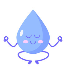 Cartoon Water Drop Meditating in Lotus Position