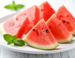 Sliced watermelon on plate