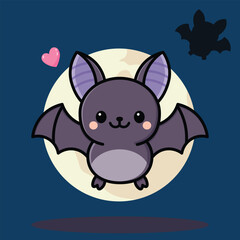 flat cartoon illustration of a cute bat on a blue background