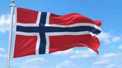 Norway Flag Waving Dynamically Against a Bright Blue Sky - National Symbol
