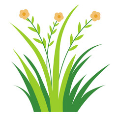 2d illustration of tall green grass with small yellow flowers, representing wild plants in natural environment.Makanan