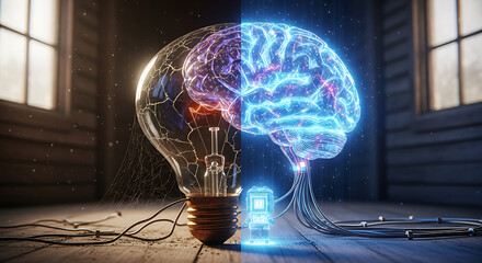 Artificial Intelligence Light Bulb Brain Concept for Innovation and Technology Advancement
