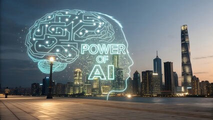 Digital Brain Displayed Over City Representing AI Power