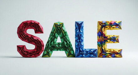 Colorful 3d sale text isolated on white background, showcasing a vibrant and eyecatching design for promotional purposes