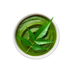 Neem paste white bowl with neem leaf on transparent background