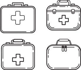 Obraz premium Set of First Aid Kit Outline vector illustration isolated On Transparent Background