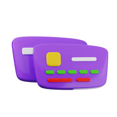 Two Purple Credit Cards 3D Render on Transparent Background
