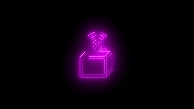 Tracking icon animation neon glowing on black  background 