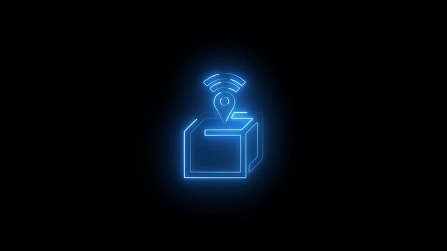 Tracking icon animation neon glowing on black  background 