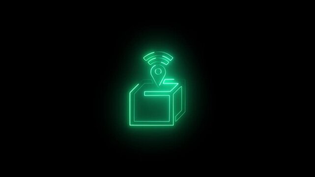 Tracking icon animation neon glowing on black  background 