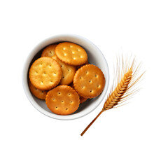 White bowl of salted biscuit on transparent background