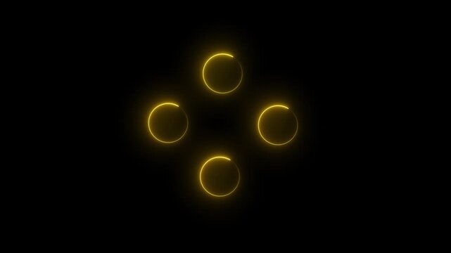 Neon line four circle lens animation. Neon line icons futuristic glowing background 