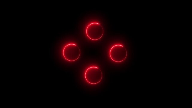 Neon line four circle lens animation. Neon line icons futuristic glowing background 