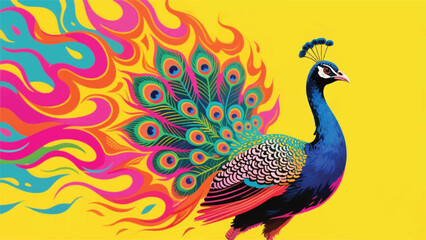 Fototapeta premium Peacock on Fire Illustrator Artwork Banner Background Design Template 