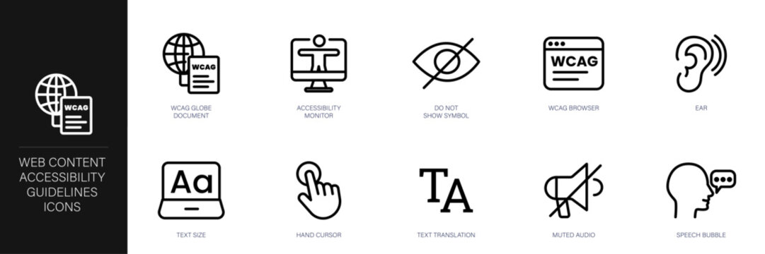Web Content Accessibility Guidelines Line Icon Set