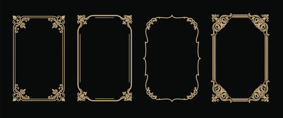 Gold Rectangle Frames Set,  Art Deco Thin Luxury Borders, Shiny Vintage Floral Ornaments, Victorian Linear Elements, Decorative Bundle for Wedding Invitations, Greeting Cards, Photo Albums, and Elegan