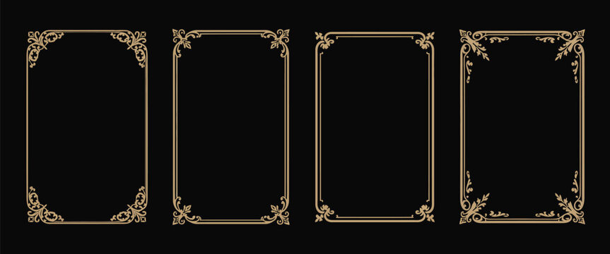 Luxury Golden Rectangle Frame Collection,  Glowing Thin Line Art Deco Borders, Vintage Floral Ornaments, Victorian Elements, Decorative Linear Shapes for Invitations, Certificates, Book Covers, and El