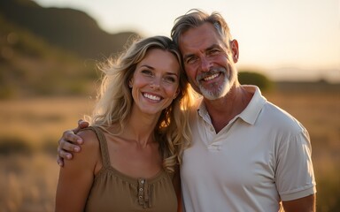 Beautiful mature woman standing with her husband. High quality