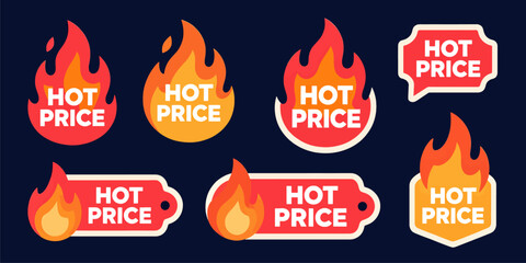 Flame-themed "Hot Price" Labels in Bold, Vibrant Styles