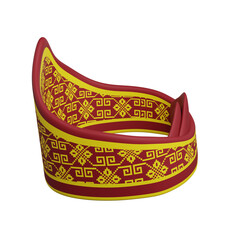 Traditional boy’s hat in red with golden decoration, representing cultural attire, festival costume accessory, ethnic ceremony headwear, heritage element, and cartoon illustration.
