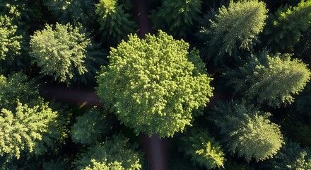 Aerial View of Lush Green Forest Canopy on a Sunny Day.