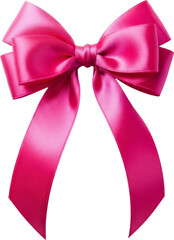 Vibrant Pink Satin Ribbon Bow with Elegant Loops on a White Background
