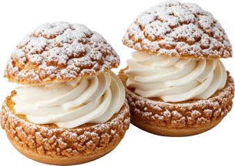 Choux Pastry Cream Puffs Dusted with Powdered Sugar and Rich Filling