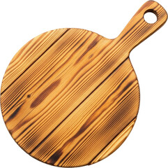 Rustic Round Wooden Cutting Board with Handle on White Background