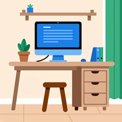 Home Office Setup with Blue iMac and Green Plants