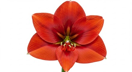 Vibrant Red Amaryllis Flower Isolated on White Background.