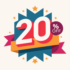 20% Off Vector Banner – Sale Discount Number Icon for Marketing Promotions