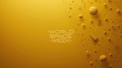 Celebrate World Space Week with stunning golden cosmic elements and celestial bodies on a vibrant background, inspiring exploration and discovery.
