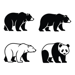 Fototapeta premium Set of four diverse bear silhouettes including grizzly polar and panda styles simple graphics silhouette