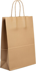 Empty Brown Kraft Paper Shopping Bag with Handles on White Background