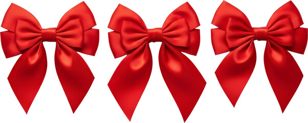 Three Vibrant Red Satin Gift Bows Elegantly Tied on White