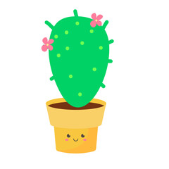 Cute Cactus in Pot with Smiling Face