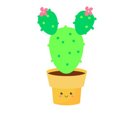 Cute Cactus Plant in Pot with Smiling Face