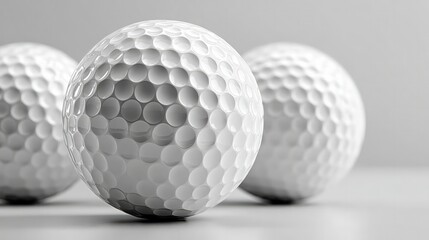 golf. A close-up arrangement of golf balls on a white background, showcasing minimalist sports aesthetics. event key visuals, club posters, designed for sports event promotions and stadium branding.