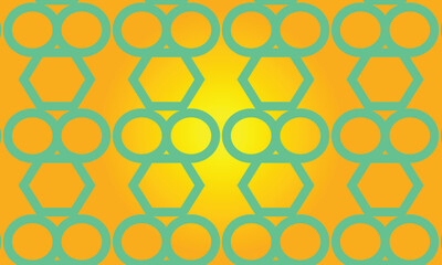 Teal circular hexagon geometric seamless pattern on bright orange yellow gradient abstract digital background design