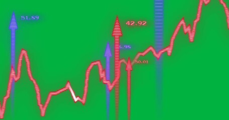 Animation of financial data processing with arrows on transparent background - Powered by Adobe
