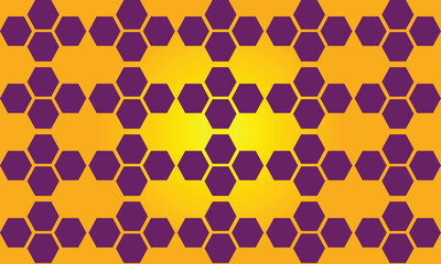 Seamless purple hexagon pattern on orange and yellow gradient abstract geometric digital background design