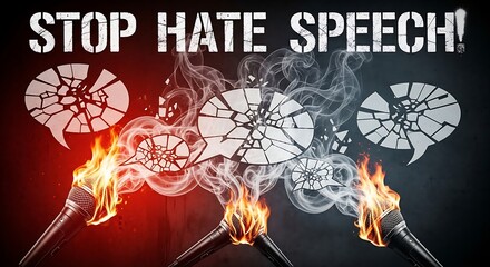 Powerful visual symbolizing the destructive impact of hate speech on communication, urging urgent action.
