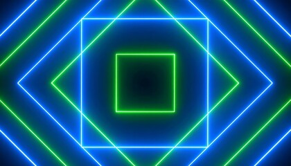Concentric blue and green glowing neon squares