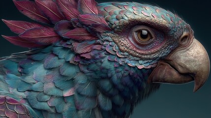 Fototapeta premium Hyper-realistic Colorful Parrot Head Close-up on Black 3D Render