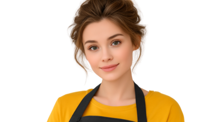 Young Woman Wearing An Apron Smiling Looking At Camera Isolated Transparent Background For
