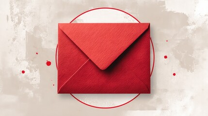 announcement. A stylized large red envelope against an abstract background, symbolizing communication. pitch deck slides.