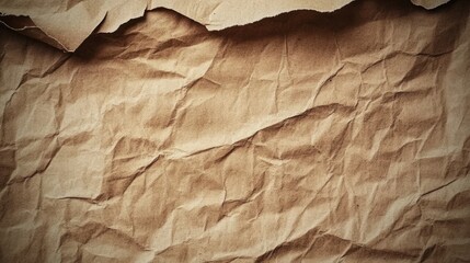 Close-up of crumpled, textured brown paper