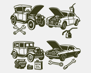 Vintage Motorcycle Illustration with Star Emblem and Saddlebags